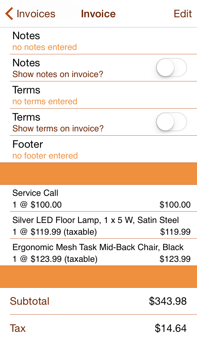 Image of the customer detail screen